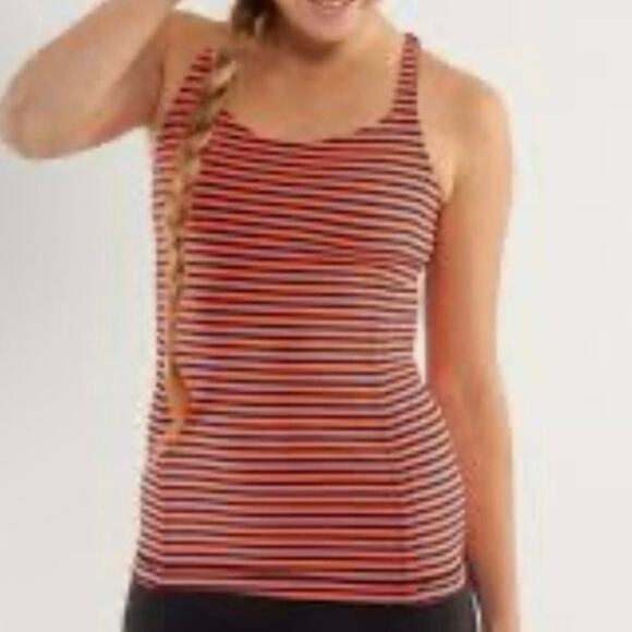 EUC - Lululemon Free To Be Tank Top in orange and navy striped pattern.  Size 6 - Picture 1 of 7